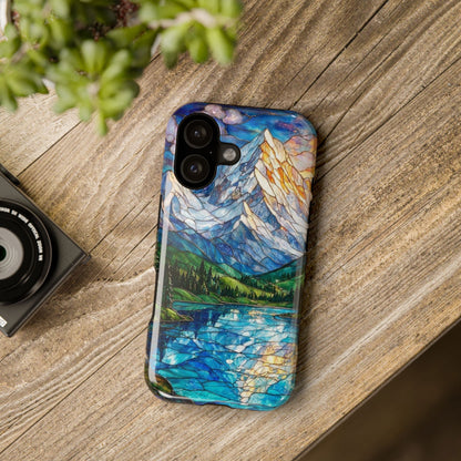 Stained Glass Mountain Lake Mosaic Phone Case — Impact-Resistant Artistic Protection
