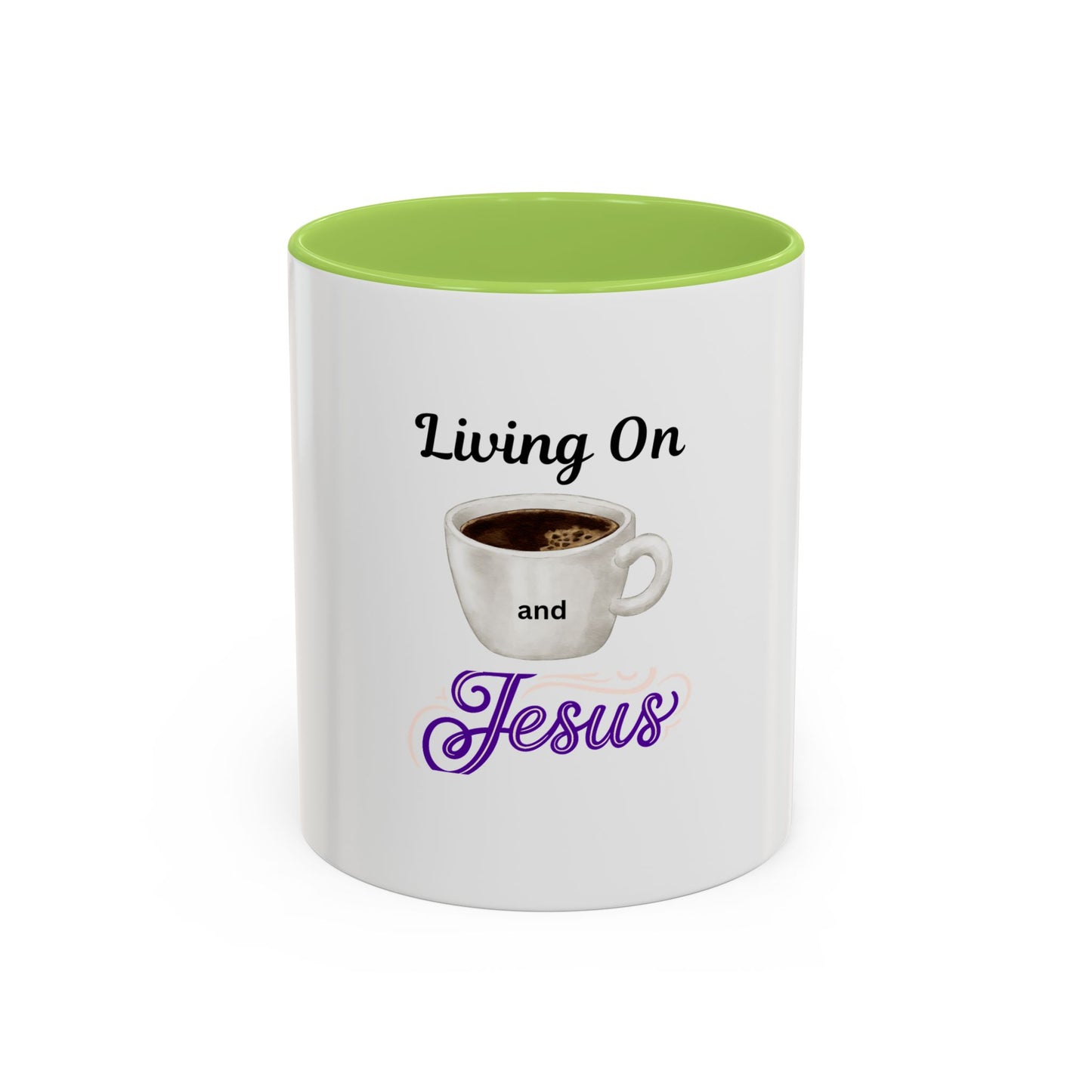 Living On Coffee and Jesus Accent Mug — Christian Coffee Cup (11/15oz)