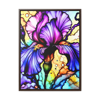 Stained Glass Iris Wood Framed Canvas