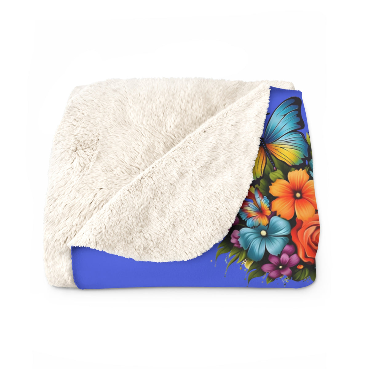 Sherpa Fleece Blanket — Blue Butterfly Floral Cozy Throw