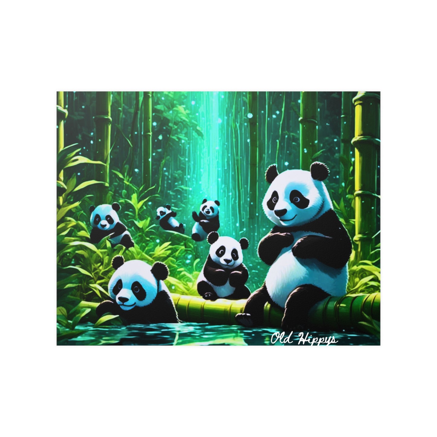 Pandas Playing in a Bamboo Forest Satin Poster