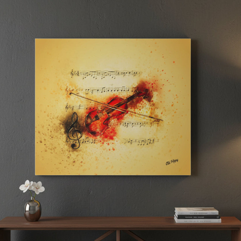 “Crimson Melody – The Soul of the Violin”  Canvas