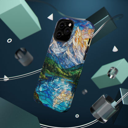 Stained Glass Mountain Lake Mosaic Phone Case — Impact-Resistant Artistic Protection