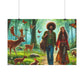 Hippies Strolling Through the Forest Watercolor Fine Poster Art