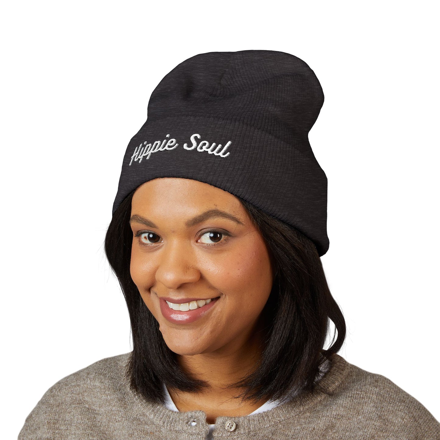 Hippie Soul Embroidered Beanie — Classic Cuffed Knit Hat
