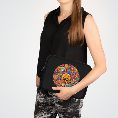 Laptop Sleeve — Colorful Retro "All You Need Is Love" Floral Design