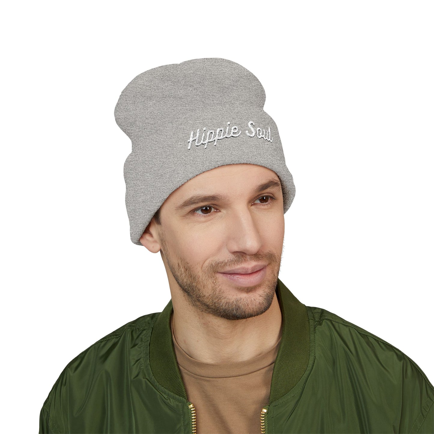 Hippie Soul Embroidered Beanie — Classic Cuffed Knit Hat