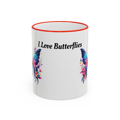 I Love Butterflies Accent Rim Mug — Floral Butterfly Coffee Cup (11oz/15oz)