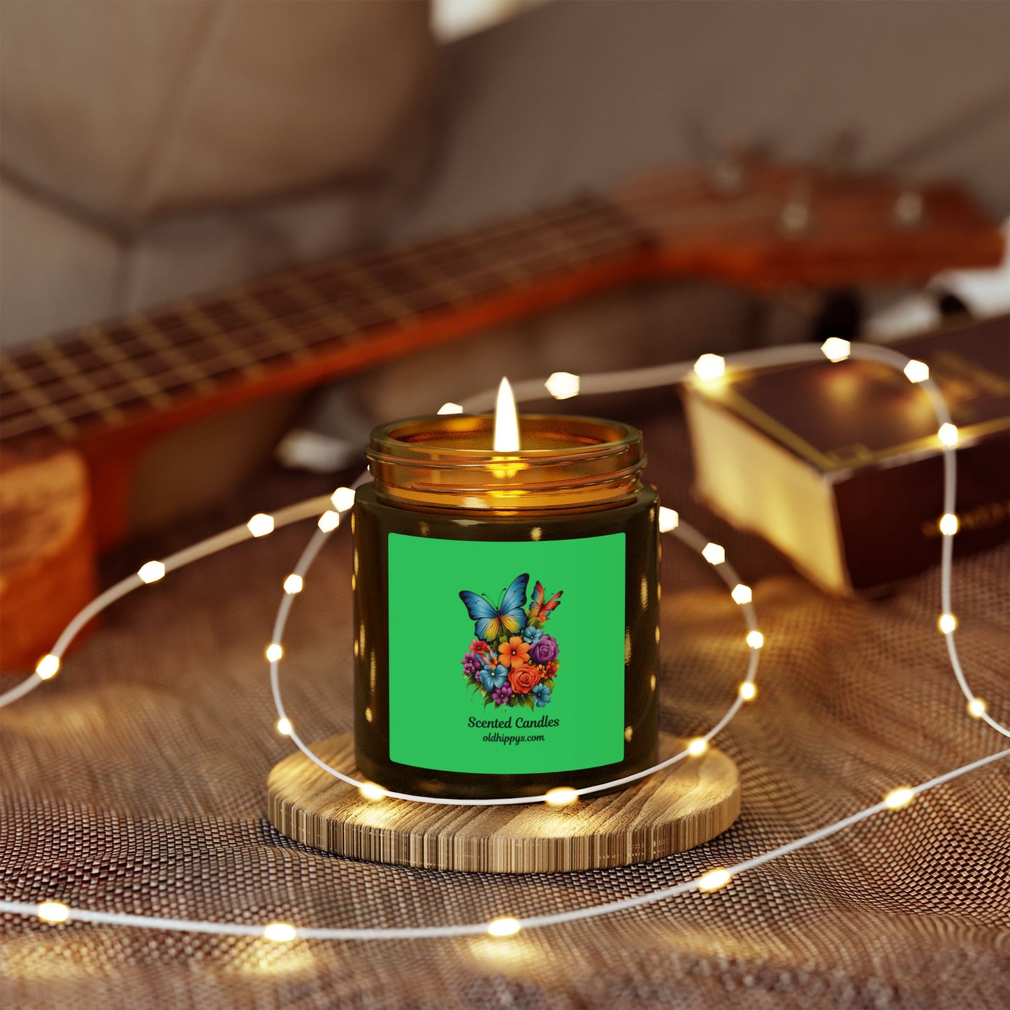 Scented Candle — Coconut Apricot Wax (4oz & 9oz) with Floral Butterfly Label