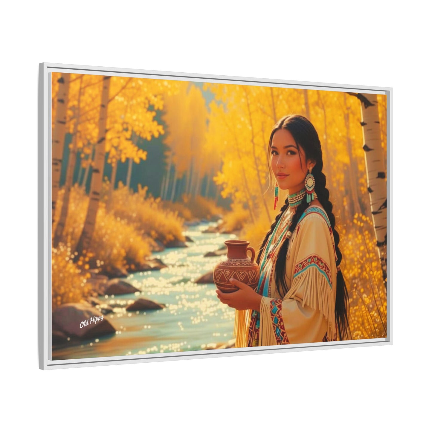 "Autumn Grace by the Stream" AI Wood Framed Canvas by Old Hippy