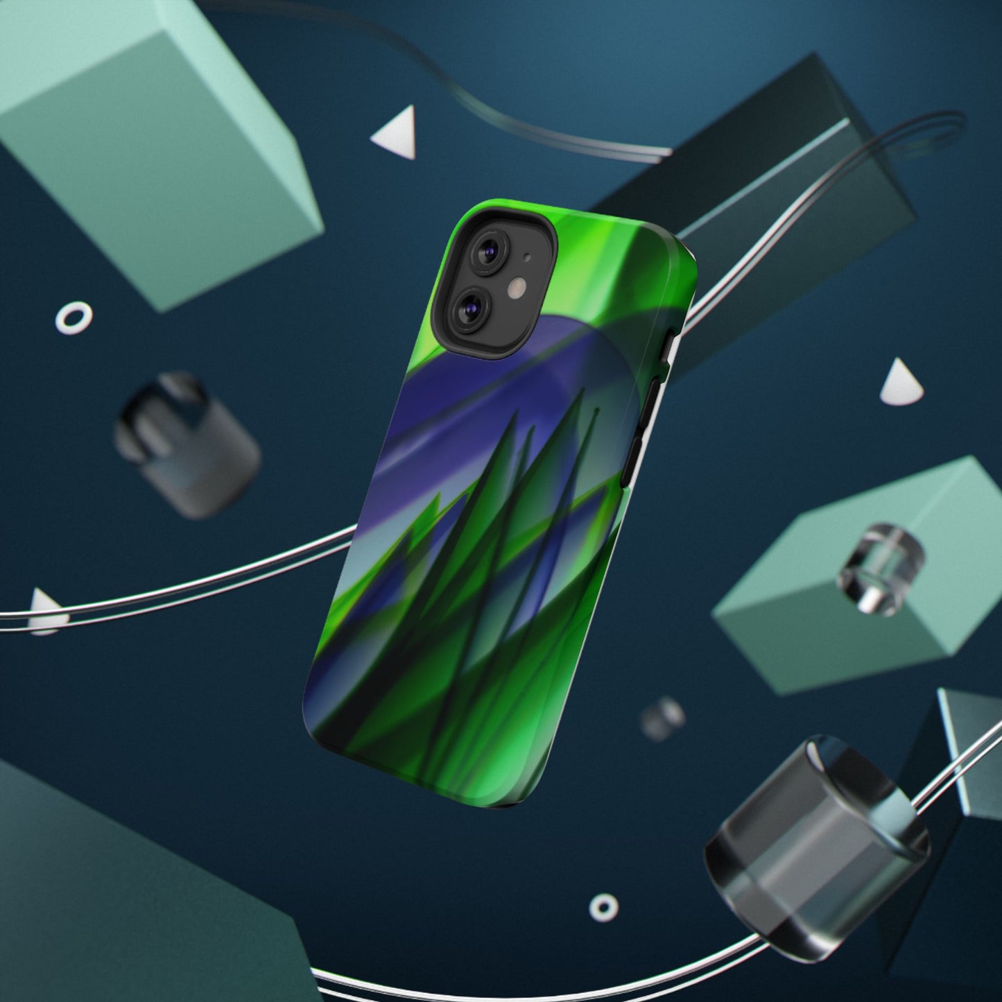 — Green Blue Abstract Wave Design Impact-Resistant Phone Case