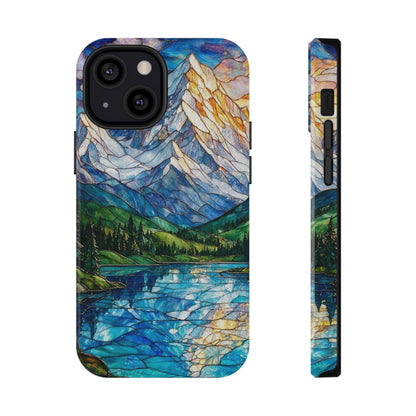 Stained Glass Mountain Lake Mosaic Phone Case — Impact-Resistant Artistic Protection