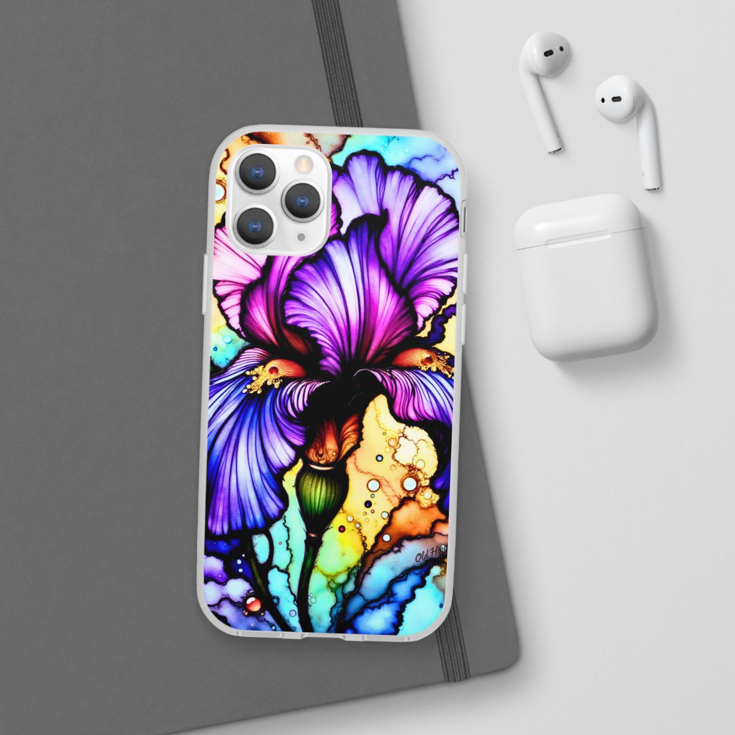 Stained Glass Iris Smartphone Case — Vibrant Purple Watercolor Phone Cover