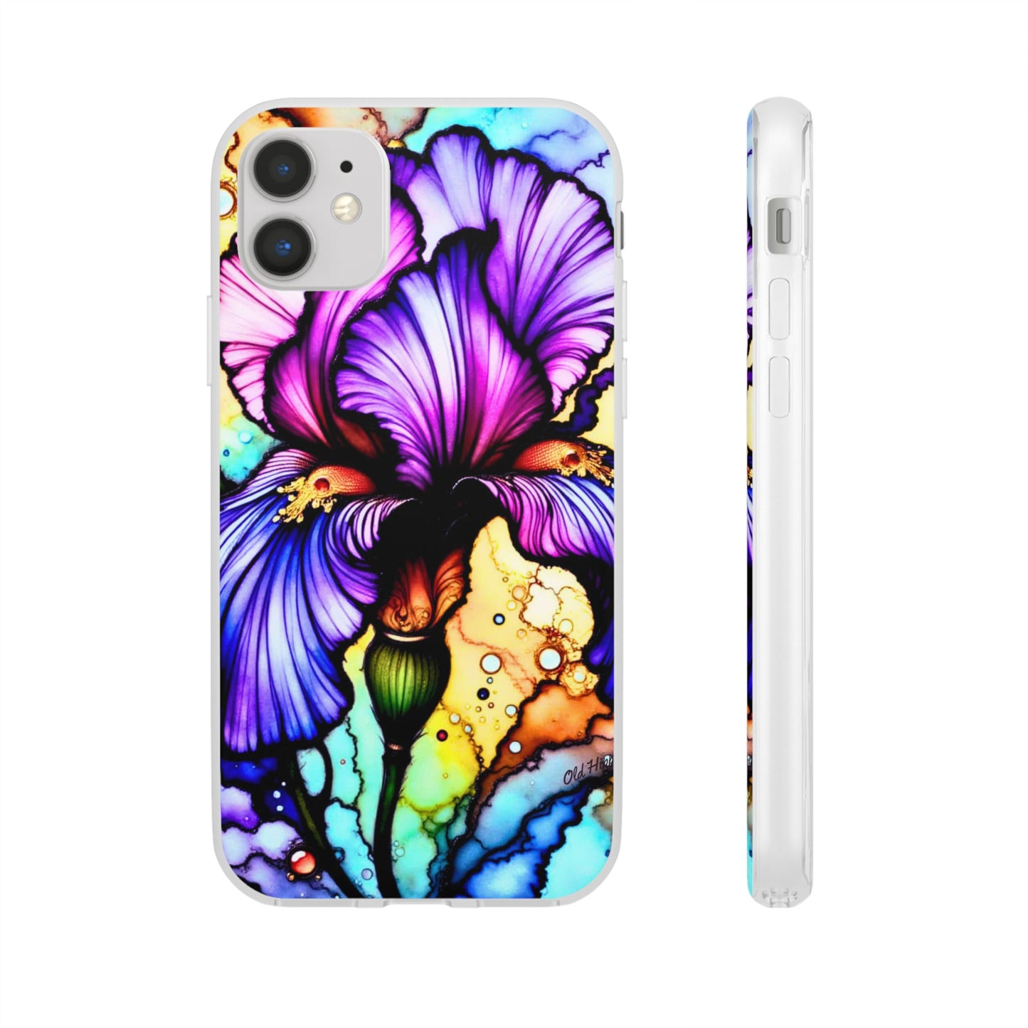 Stained Glass Iris Smartphone Case — Vibrant Purple Watercolor Phone Cover