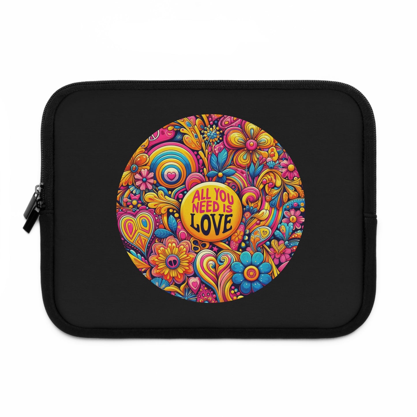 Laptop Sleeve — Colorful Retro "All You Need Is Love" Floral Design