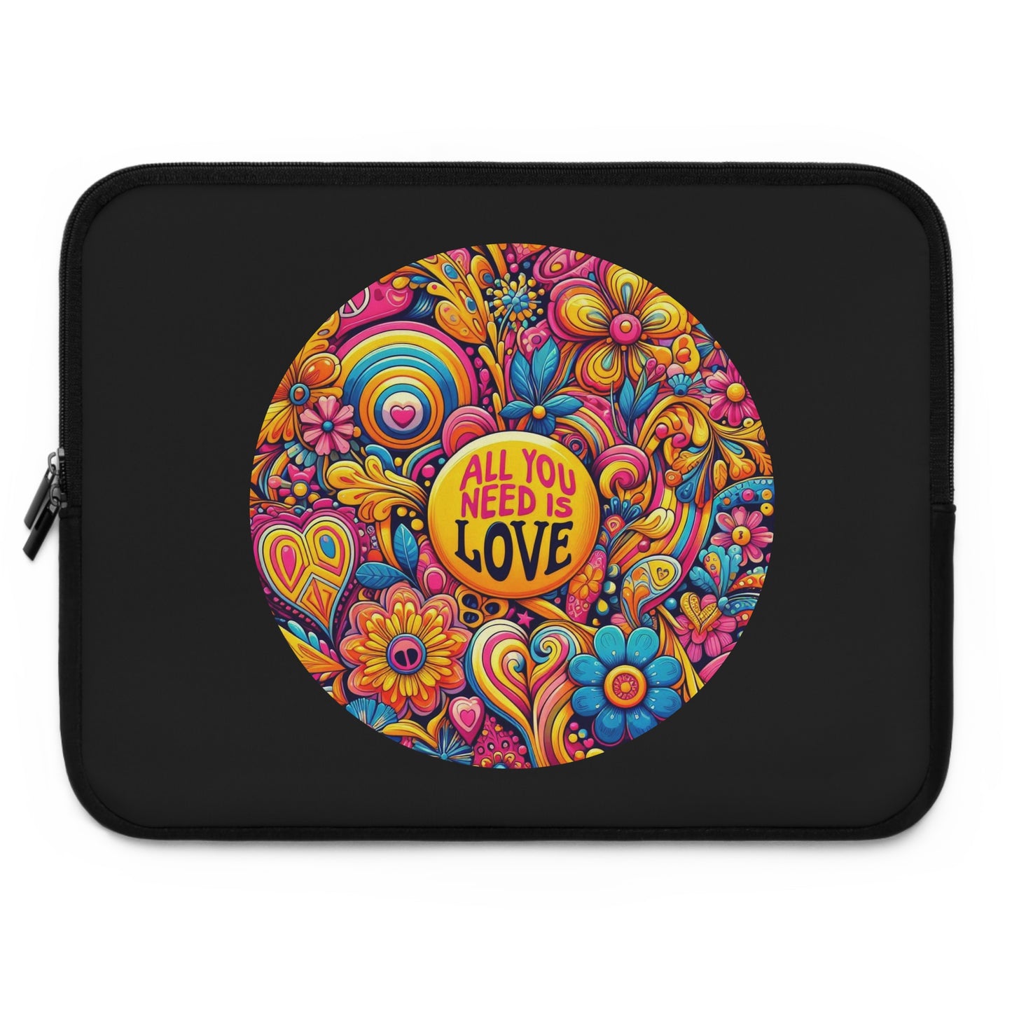 Laptop Sleeve — Colorful Retro "All You Need Is Love" Floral Design
