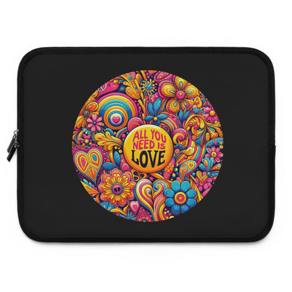 Laptop Sleeve — Colorful Retro "All You Need Is Love" Floral Design