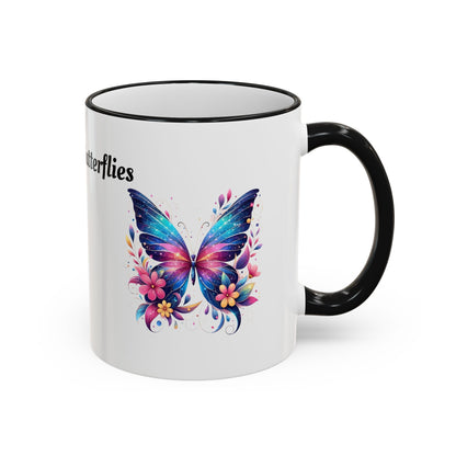 I Love Butterflies Accent Rim Mug — Floral Butterfly Coffee Cup (11oz/15oz)