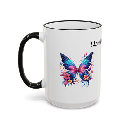 I Love Butterflies Accent Rim Mug — Floral Butterfly Coffee Cup (11oz/15oz)