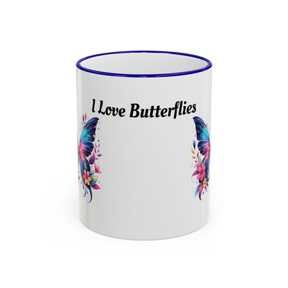 I Love Butterflies Accent Rim Mug — Floral Butterfly Coffee Cup (11oz/15oz)