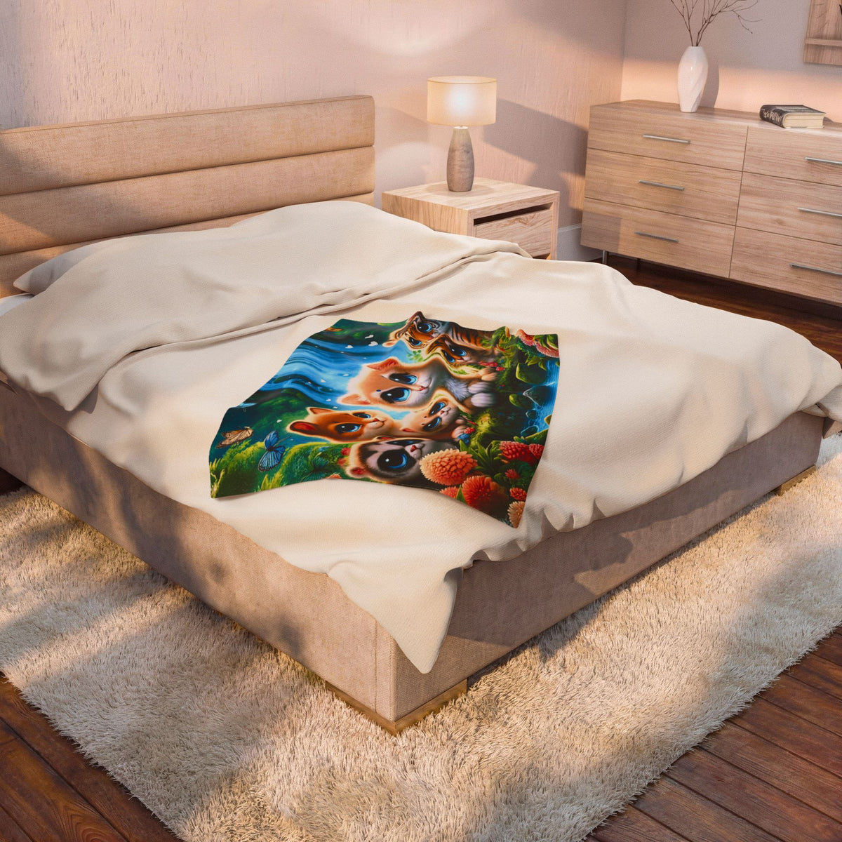 Cute Forest Animals Velveteen Plush Blanket — Waterfall Baby Animal Throw