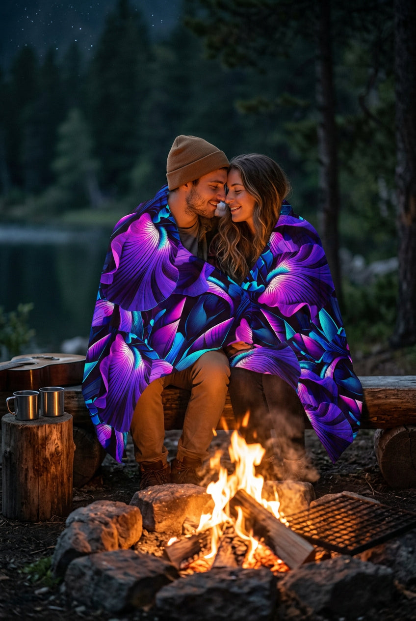 Neon Purple Iris Floral Velveteen Plush Blanket