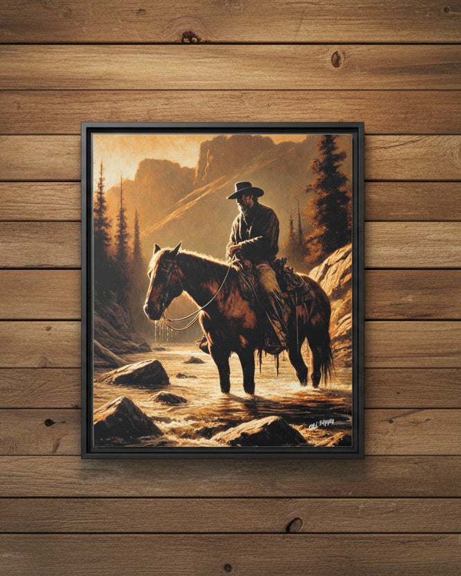 “Still Waters, Weathered Soul” Wood Framed AI Canvas Art by Old Hippy