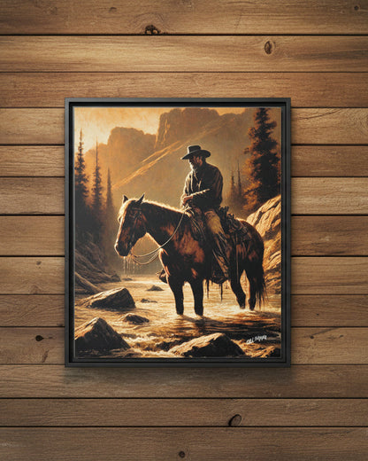 “Still Waters, Weathered Soul” Wood Framed AI Canvas Art by Old Hippy