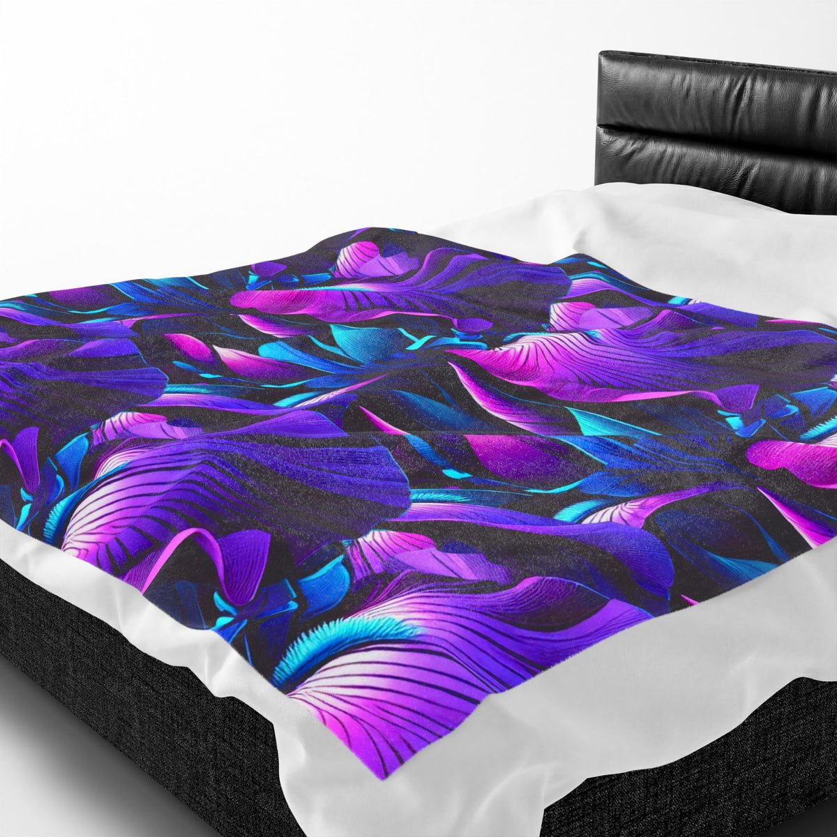 Neon Purple Iris Floral Velveteen Plush Blanket