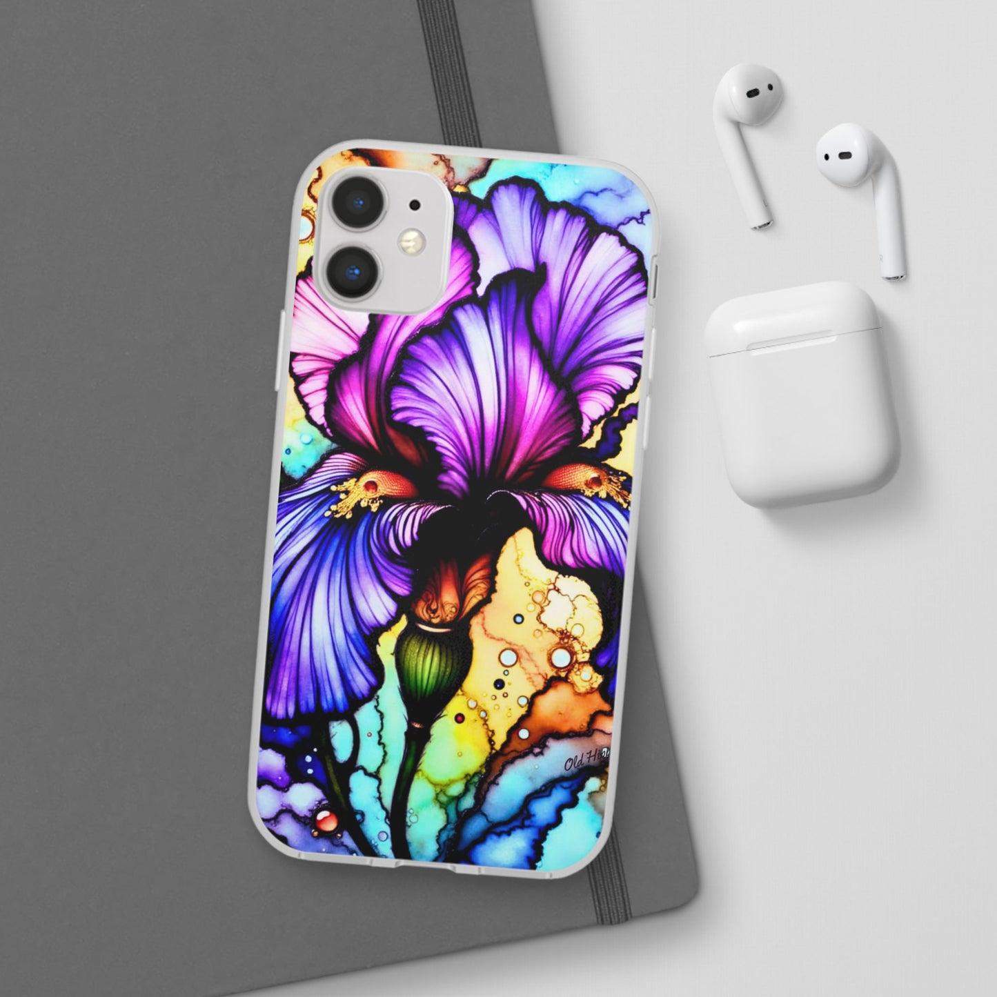 Stained Glass Iris Smartphone Case — Vibrant Purple Watercolor Phone Cover