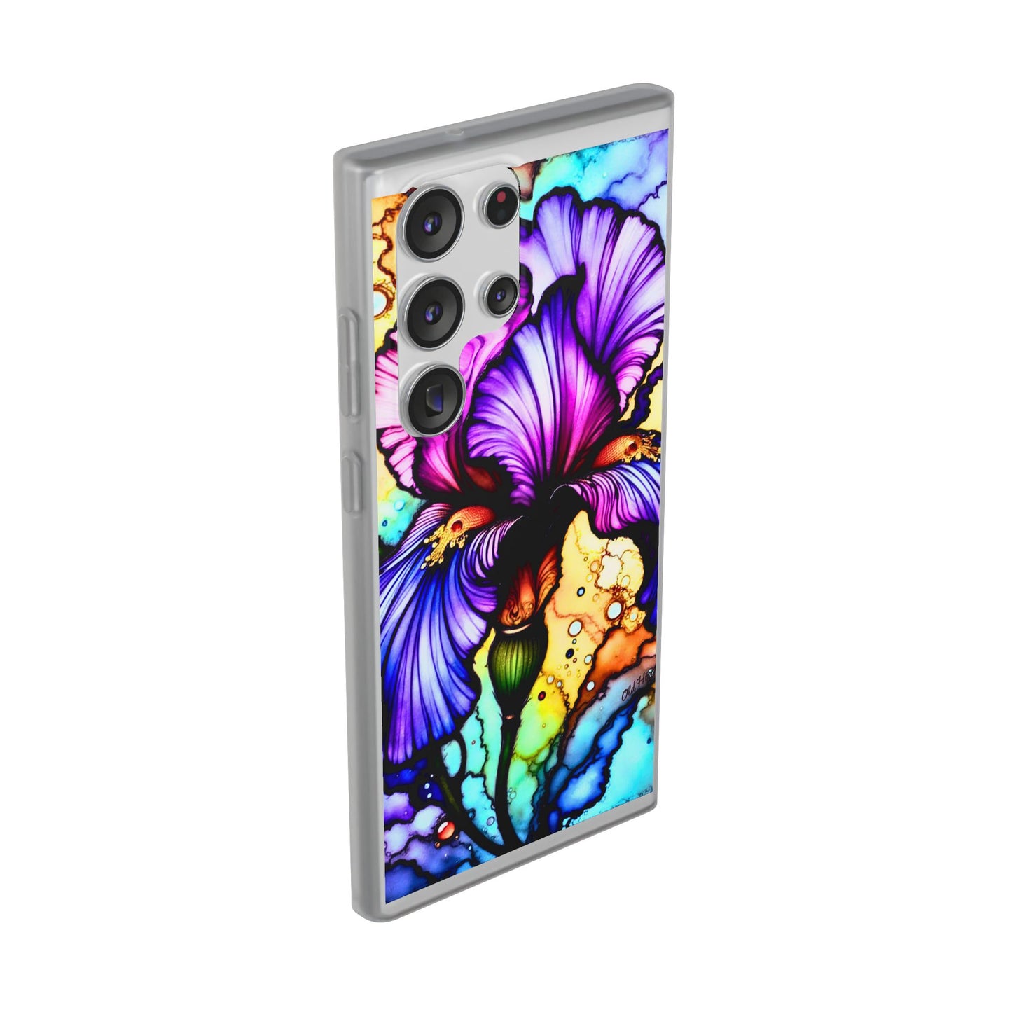 Stained Glass Iris Smartphone Case — Vibrant Purple Watercolor Phone Cover