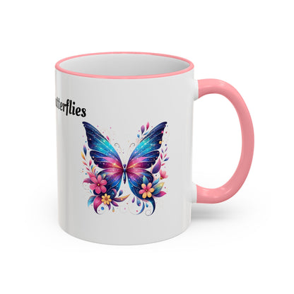 I Love Butterflies Accent Rim Mug — Floral Butterfly Coffee Cup (11oz/15oz)