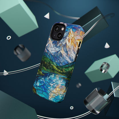 Stained Glass Mountain Lake Mosaic Phone Case — Impact-Resistant Artistic Protection