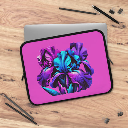 Vivid Neon Iris Laptop Sleeve — Pink Floral Protective Case