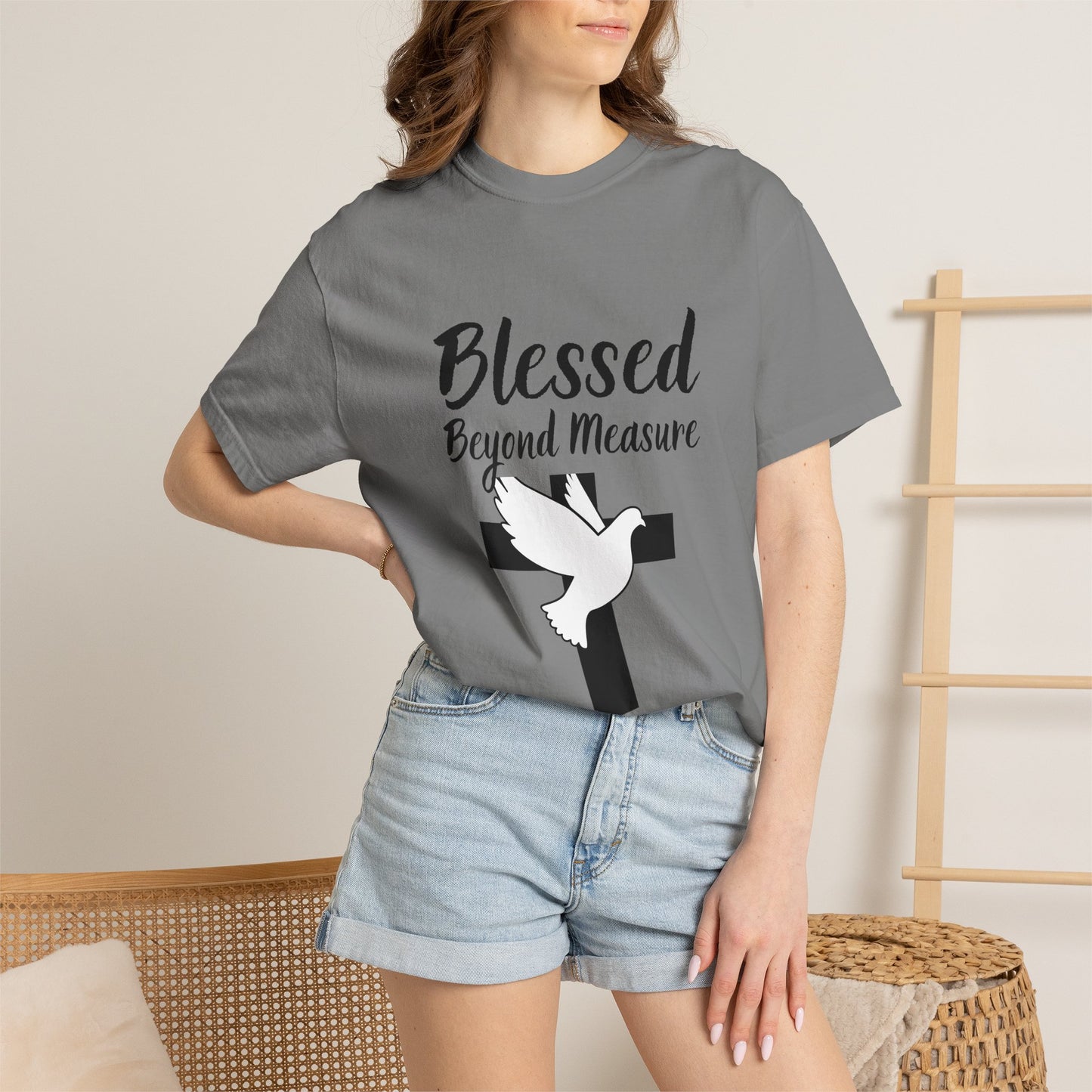 Blessed Beyond Measure T-Shirt — Christian Cross & Dove Faith Tee