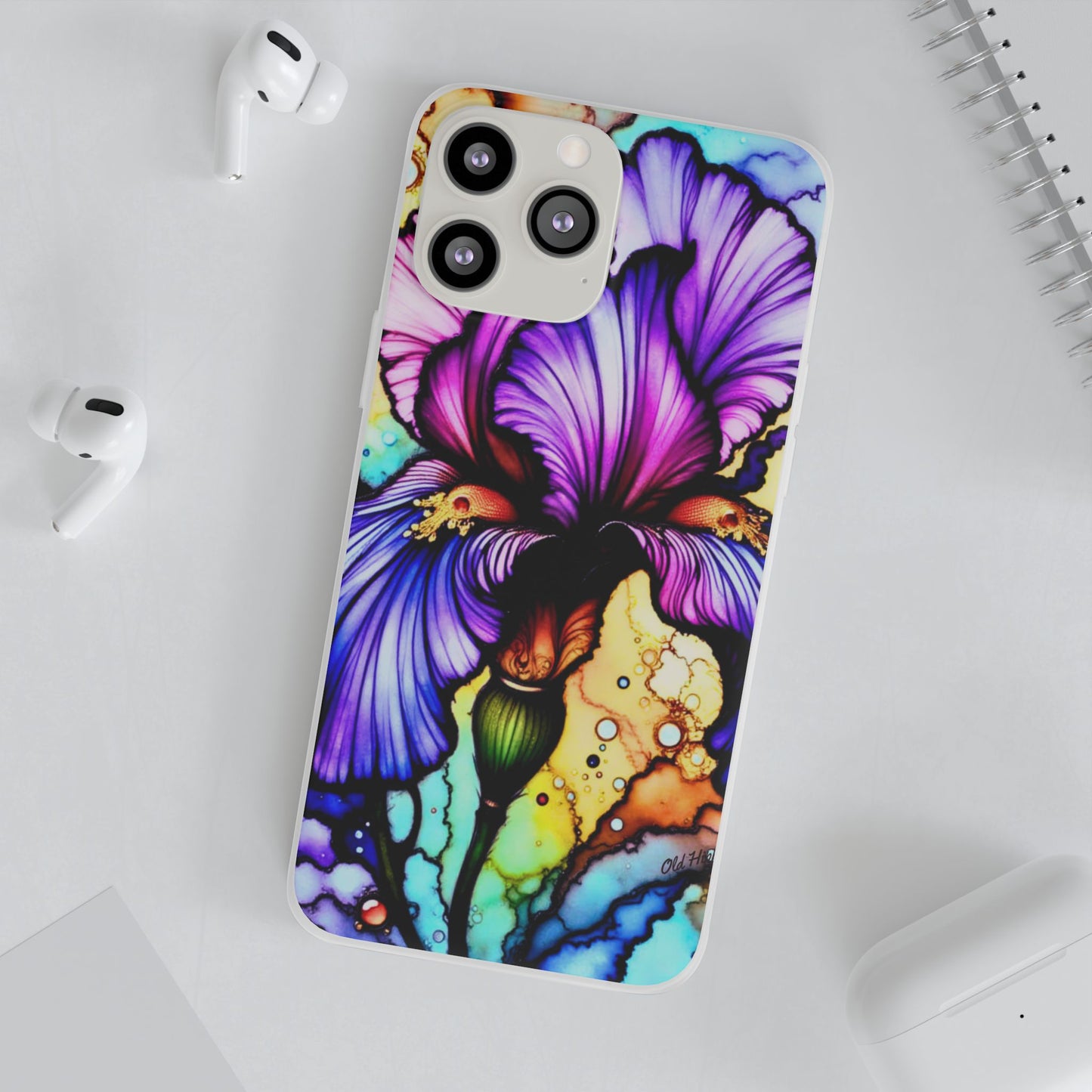 Stained Glass Iris Smartphone Case — Vibrant Purple Watercolor Phone Cover