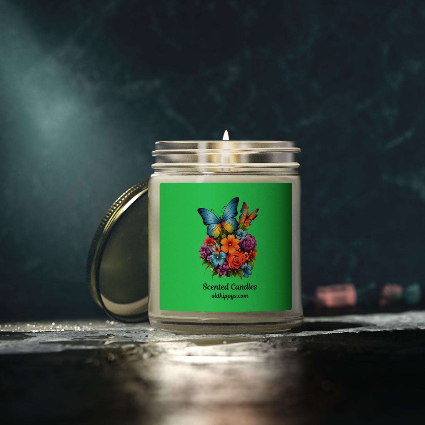 Scented Candle — Coconut Apricot Wax (4oz & 9oz) with Floral Butterfly Label