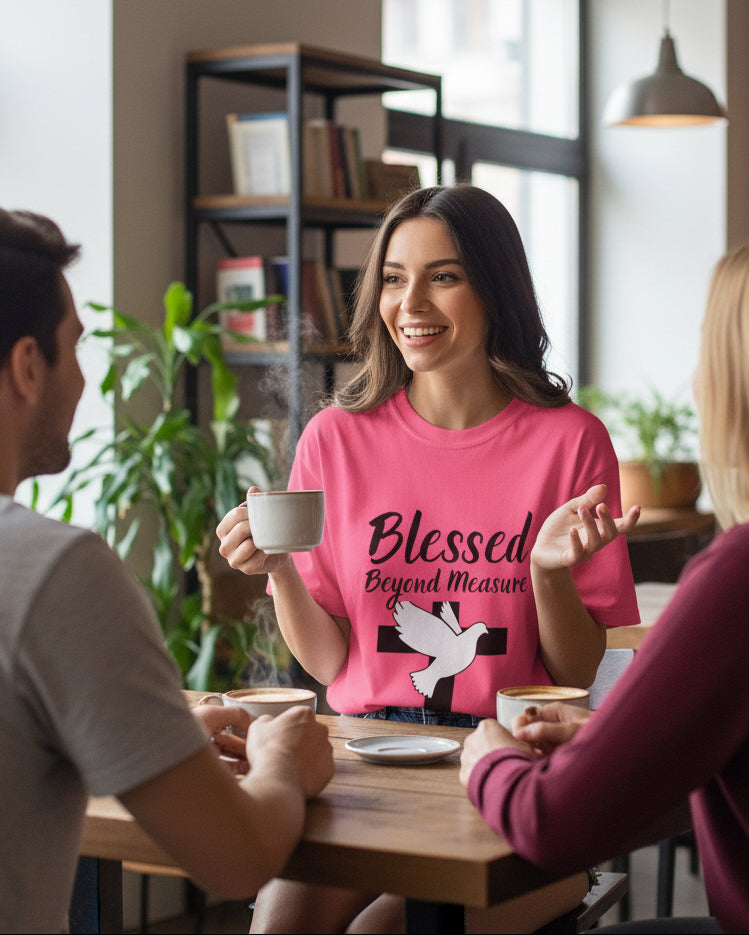 Blessed Beyond Measure T-Shirt — Christian Cross & Dove Faith Tee