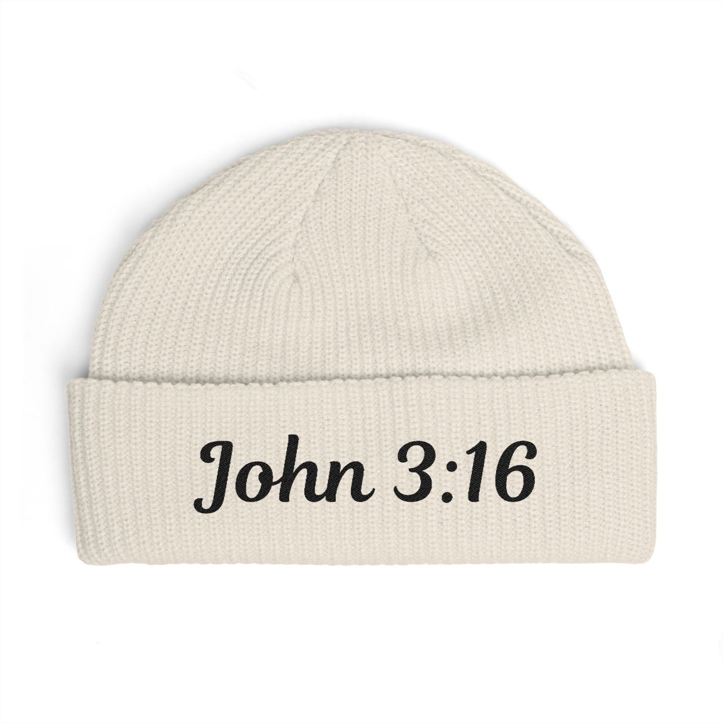 John 3:16 Cuff Beanie — Christian Scripture Embroidered Knit Hat
