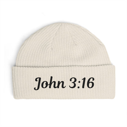John 3:16 Cuff Beanie — Christian Scripture Embroidered Knit Hat