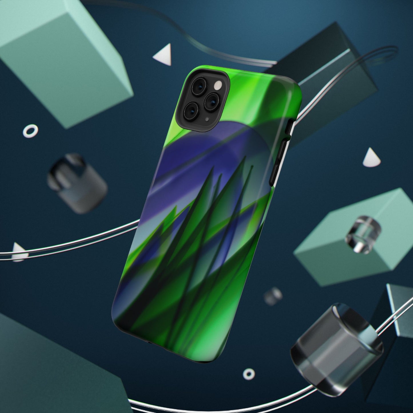 — Green Blue Abstract Wave Design Impact-Resistant Phone Case
