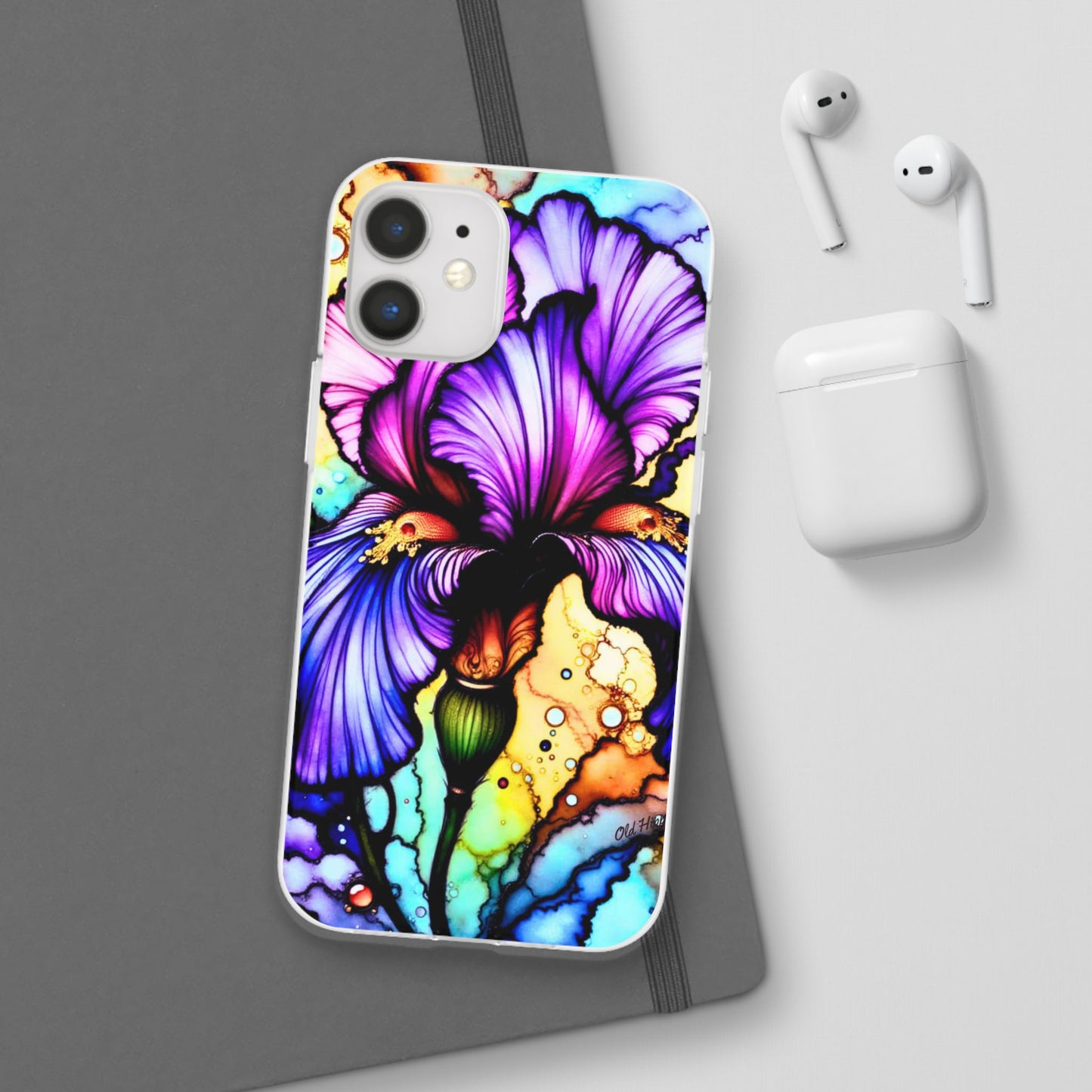Stained Glass Iris Smartphone Case — Vibrant Purple Watercolor Phone Cover