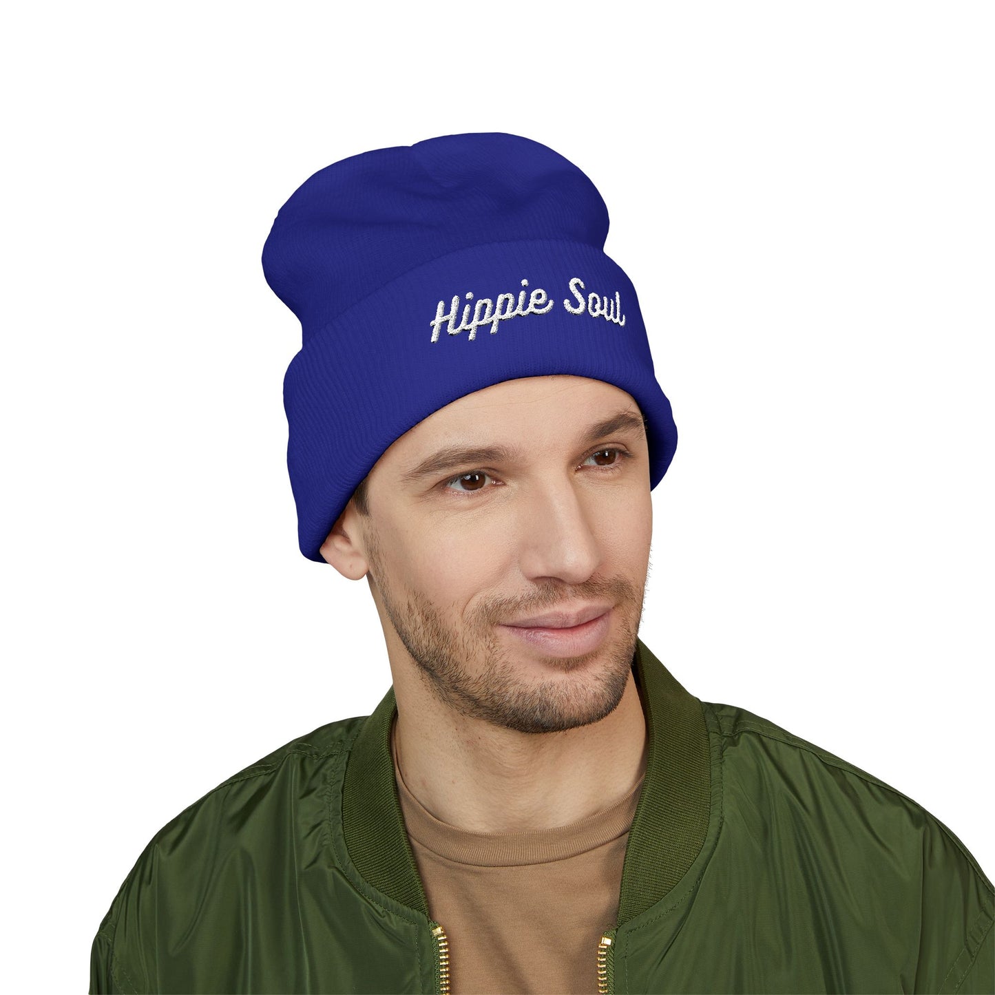 Hippie Soul Embroidered Beanie — Classic Cuffed Knit Hat