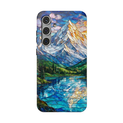 Stained Glass Mountain Lake Mosaic Phone Case — Impact-Resistant Artistic Protection
