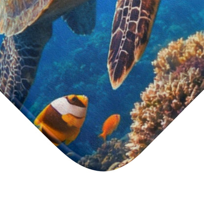 Sea Turtle Ocean Bath Mat — Underwater Coral Reef Bathroom Rug