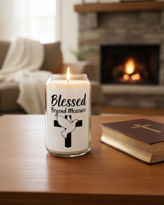 Blessed Beyond Measure Soy Candle — 13.75 oz Religious Scented Candle (Dove & Cross)