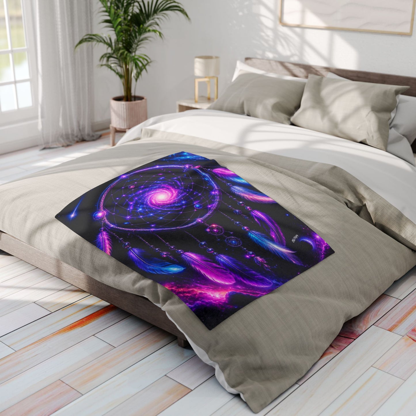 Boho Neon Dreamcatcher Arctic Fleece Blanket — Colorful Spiritual Native-Inspired Throw