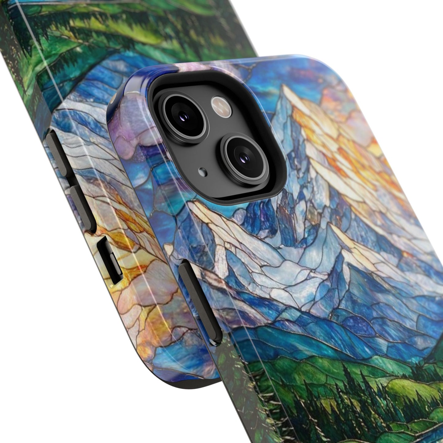 Stained Glass Mountain Lake Mosaic Phone Case — Impact-Resistant Artistic Protection