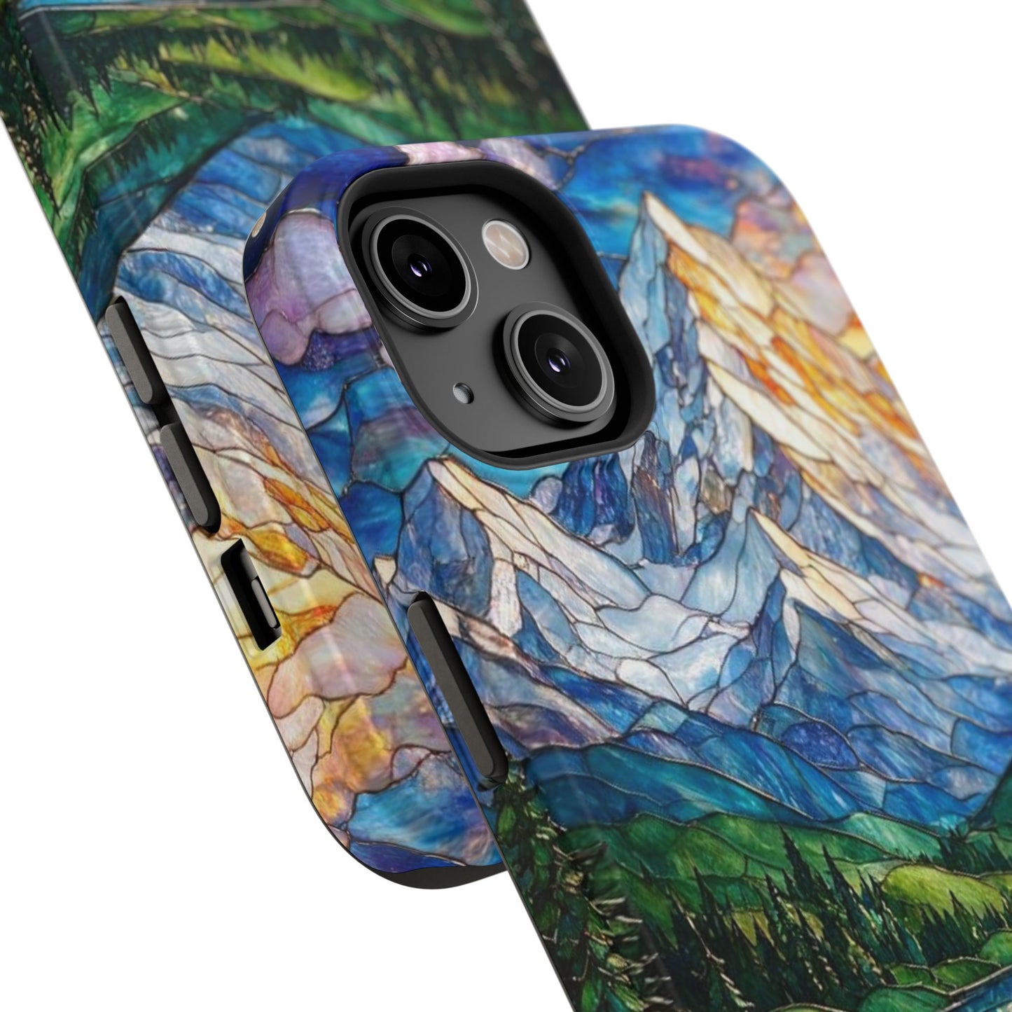 Stained Glass Mountain Lake Mosaic Phone Case — Impact-Resistant Artistic Protection
