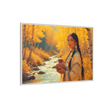"Autumn Grace by the Stream" AI Wood Framed Canvas by Old Hippy